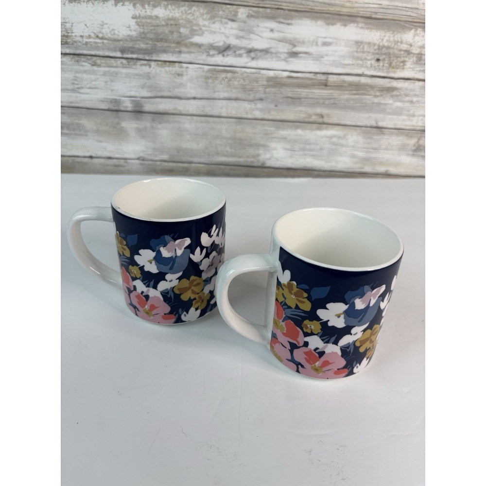 Joules Ceramic Flower Floral Coffee Tea Mug Cup Living the Good Life Set Of 2